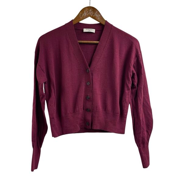 Babaton Cardigan Sweater Maroon 2XS 100% Merino Wool Aritzia - Picture 1 of 6
